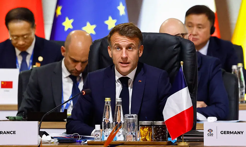 France&rsquo;s President Emmanuel Macron speaks during a G20 Leaders&rsquo; Summit plenary session at the Nasrec Expo Centre in Johannesburg on November 22, 2025. Photo: AFP