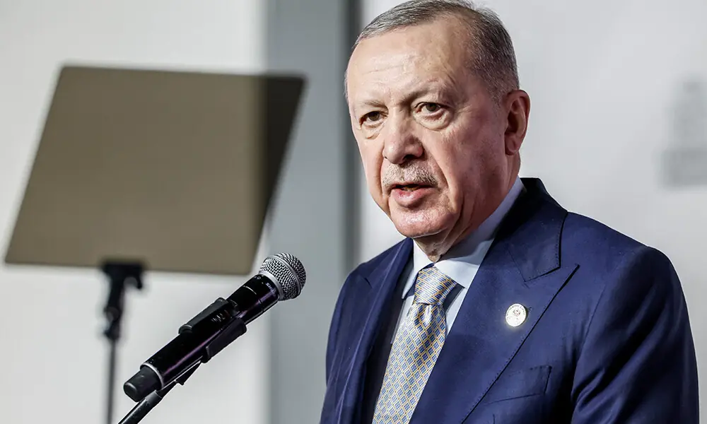 Turkiye&rsquo;s President Recep Tayyip Erdogan speaks during a press conference after the conclusion of the G20 Leaders&rsquo; Summit at the Nasrec Expo Centre in Johannesburg on November 23, 2025.