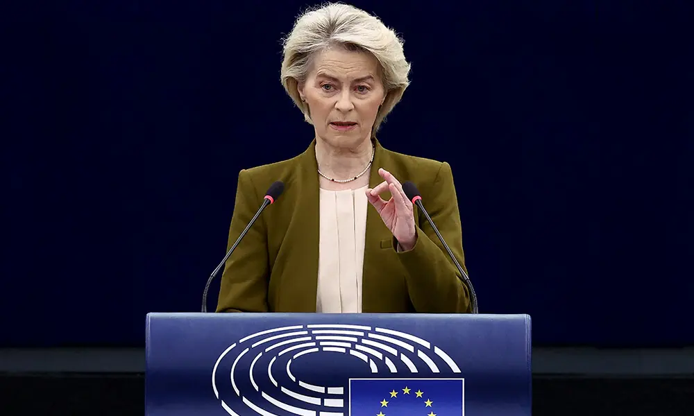 European Commission President Ursula von der Leyen speaks during a debate on the EU engagement towards a just and lasting peace for Ukraine during a plenary session at the European Parliament, in Strasbourg, eastern France, on November 26, 2025. Photo: AFP