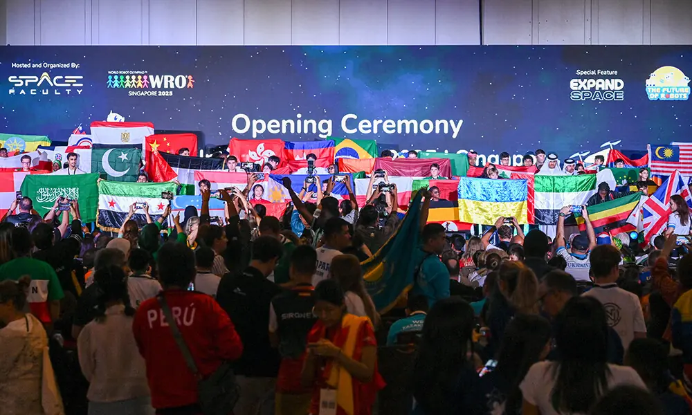 Participants from more than 90 countries attend the opening ceremony of the World Robot Olympiad competition in Singapore on November 26, 2025. Photo: AFP Participants from more than 90 countries attend the opening ceremony of the World Robot Olympiad competition in Singapore on November 26, 2025. Photo: AFP