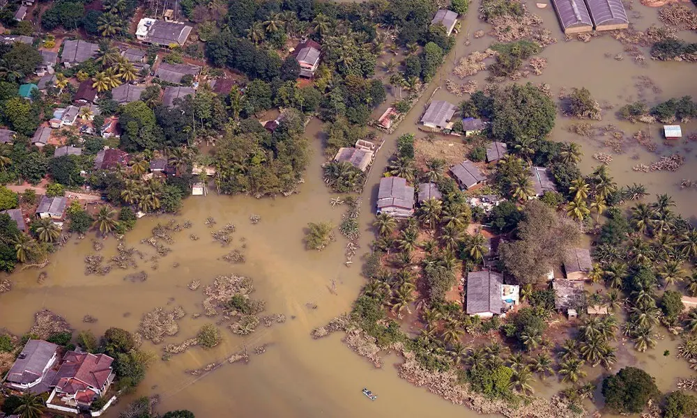 An aerial view of submerged houses in a flooded area caused by heavy rainfall following Cyclone Ditwah in Niyamgamdora, Sri Lanka, December 2. Photo: Reuters An aerial view of submerged houses in a flooded area caused by heavy rainfall following Cyclone Ditwah in Niyamgamdora, Sri Lanka, December 2. Photo: Reuters