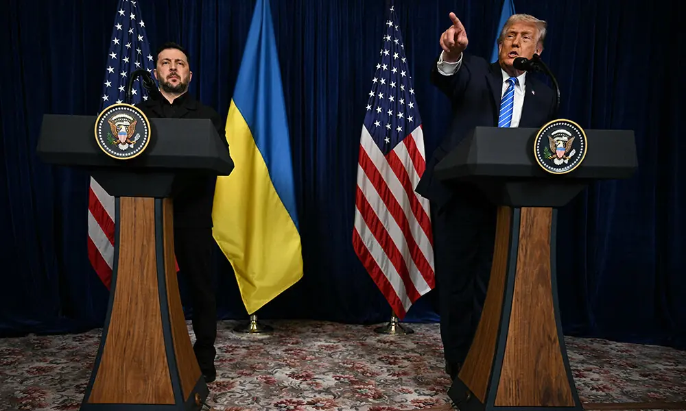 US President Donald Trump and Ukranian President Volodymyr Zelensky hold a press conference following talks at Trump&rsquo;s Mar-a-Lago residence in Palm Beach, Florida, on December 28, 2025. Photo: AFP