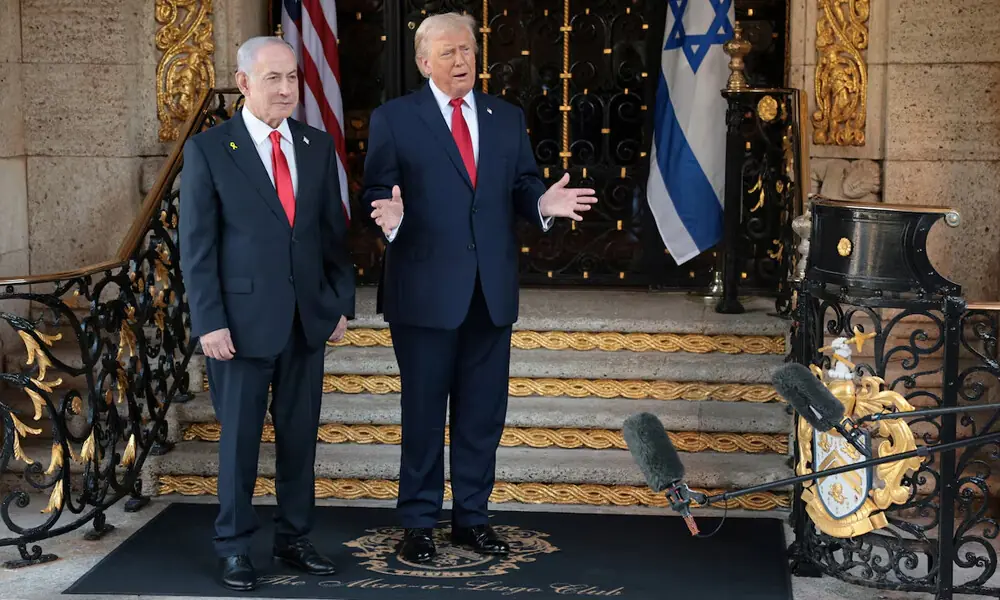 U.S. President Donald Trump speaks to the media next to Israeli Prime Minister Benjamin Netanyahu upon arrival for meetings at Trump’s Mar-a-Lago club in Palm Beach, Florida, U.S., December 29, 2025. REUTERS U.S. President Donald Trump speaks to the media next to Israeli Prime Minister Benjamin Netanyahu upon arrival for meetings at Trump’s Mar-a-Lago club in Palm Beach, Florida, U.S., December 29, 2025. REUTERS