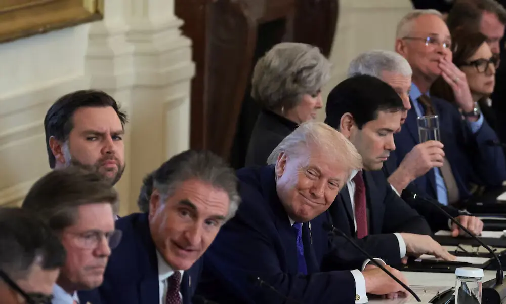 U.S. President Donald Trump, Vice President JD Vance, Secretary of State Marco Rubio and U.S. Secretary of the Interior Doug Burgum attend a meeting with oil industry executives, at the White House in Washington, D.C., U.S., January 9, 2026. REUTERS
