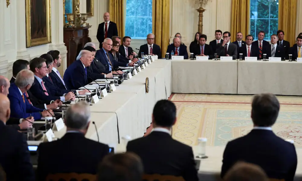 U.S. President Donald Trump, Vice President JD Vance and Secretary of State Marco Rubio attend a meeting with oil industry executives, at the White House in Washington, D.C., U.S., January 9, 2026. REUTERS