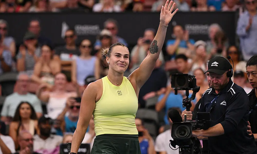 Aryna Sabalenka of Belarus celebrates winning her women&rsquo;s semi-final singles match against Karolina Muchova of the Czech Republic at the Brisbane International tennis tournament in Brisbane on January 10, 2026. Photo: AFP