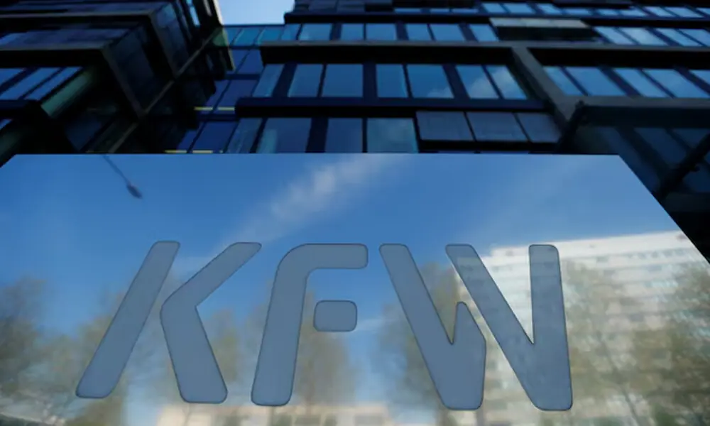 FILE PHOTO:The logo of KfW Bank is pictured at the bank&rsquo;s headquarters in Frankfurt, Germany. REUTERS