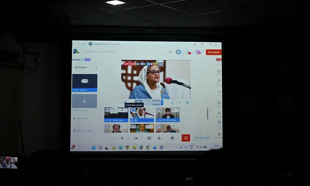 Bangladesh&rsquo;s former prime minister Sheikh Hasina addresses the media virtually in New Delhi on January 23, 2026, ahead of upcoming national election. Photo: AFP