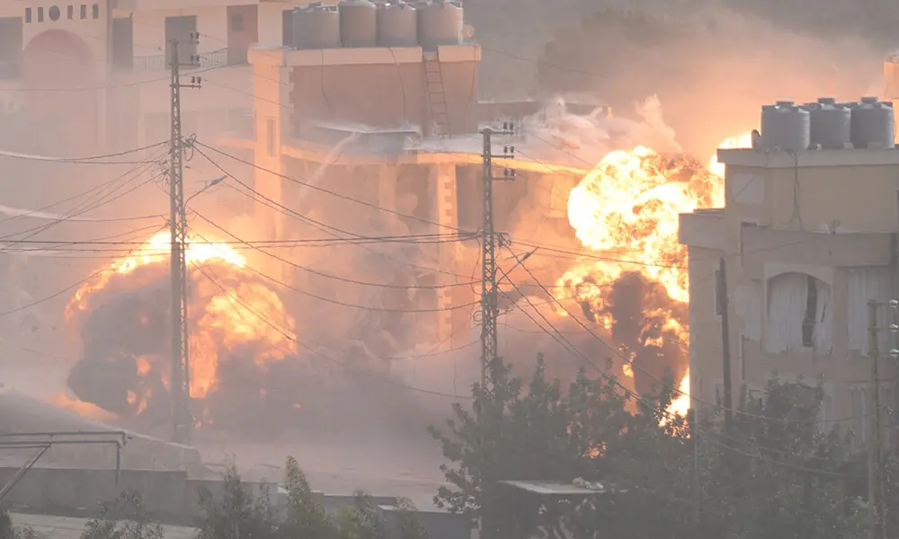 Flames rise from an explosion during an Israeli airstrike that targeted a building in the southern Lebanese village of Kfar Tibnit on February 2, 2026. Photo: AFP Flames rise from an explosion during an Israeli airstrike that targeted a building in the southern Lebanese village of Kfar Tibnit on February 2, 2026. Photo: AFP