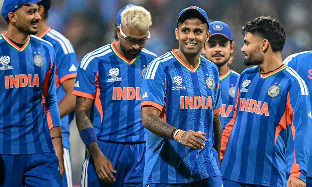 India&rsquo;s captain Suryakumar Yadav (C) and his teammates walk off the field after winning the 2026 ICC Men&rsquo;s T20 Cricket World Cup group stage match against USA at the Wankhede Stadium in Mumbai on February 7, 2026. Photo: AFP