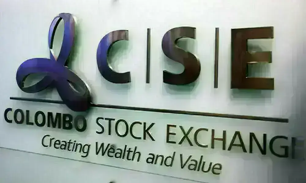 Colombo Stock Exchange logo board is seen at CSE premises in Colombo, Sri Lanka. Photo: Reuters