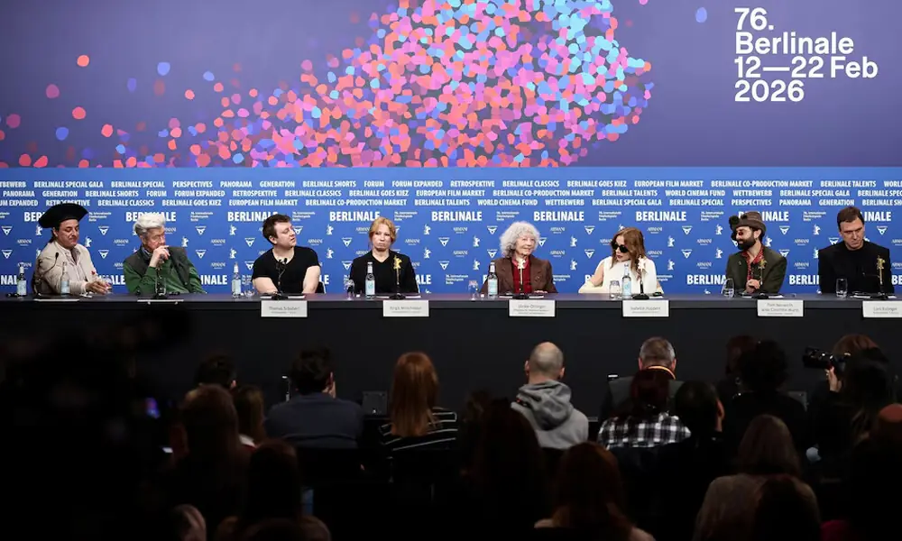 Director Ulrike Ottinger, ex-producer Alexander Dumreicher-Ivanceanu and cast members Isabelle Huppert, Birgit Minichmayr, Thomas Schubert, Tom Neuwirth (alias Conchita Wurst), Andre Jung and Lars Eidinger attend a press conference to promote the movie &lsquo;Die Blutgrafin (The Blood Countess)&rsquo; at the 76th Berlinale International Film Festival in Berlin, Germany. Photo: Reuters