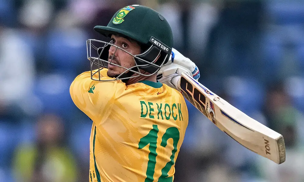 South Africa&rsquo;s Quinton de Kock plays a shot during the 2026 ICC Men&rsquo;s T20 Cricket World Cup group stage match between South Africa and United Arab Emirates at the Arun Jaitley Stadium in New Delhi on February 18, 2026. Photo: AFP