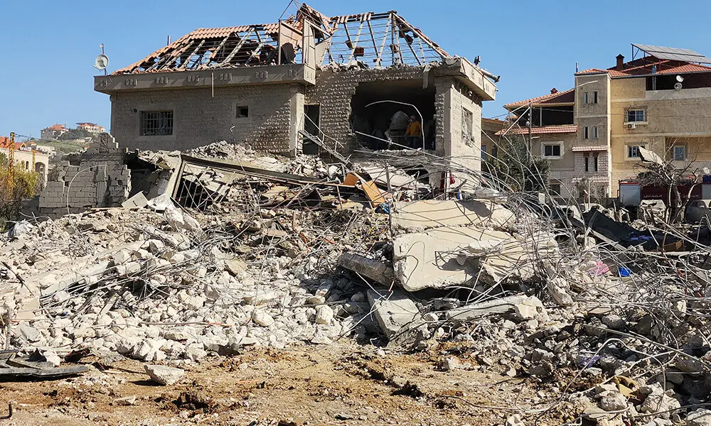 A heavily-damaged building is pictured in the village of Bednayel in Lebanon&rsquo;s eastern Bekaa Valley region on February 21, 2026, following Israeli strikes. Photo: AFP