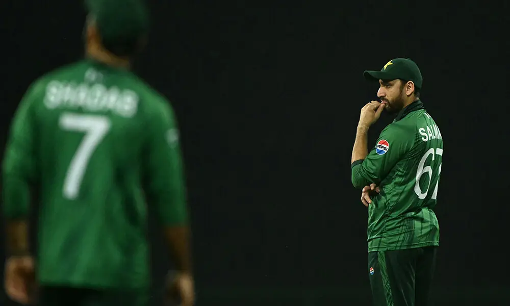 Pakistan&rsquo;s captain Salman Agha looks on during the 2026 ICC Men&rsquo;s T20 Cricket World Cup Super Eights match between Sri Lanka and Pakistan at the Pallekele International Cricket Stadium in Kandy on February 28, 2026. Photo: AFP