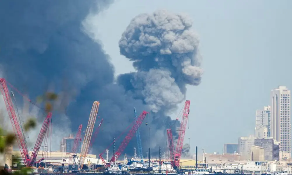 Smoke rises in the sky after blasts were heard in Manama, Bahrain, February 28. Photo: Reuters