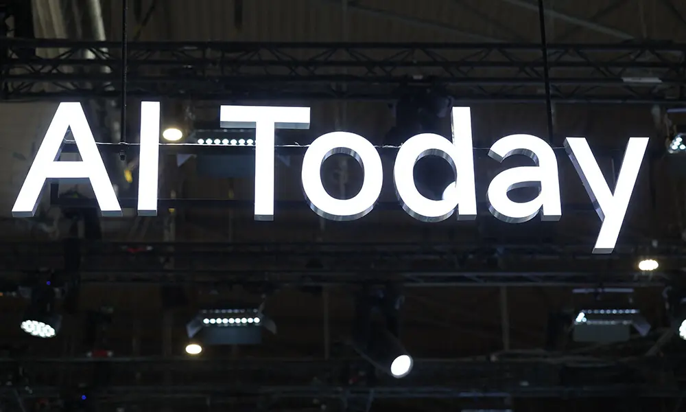 A picture taken on March 2, 2026 in Barcelona shows an AI Today logo at the Mobile World Congress (MWC), the world&rsquo;s biggest mobile technology showcase and fair. Photo: AFP