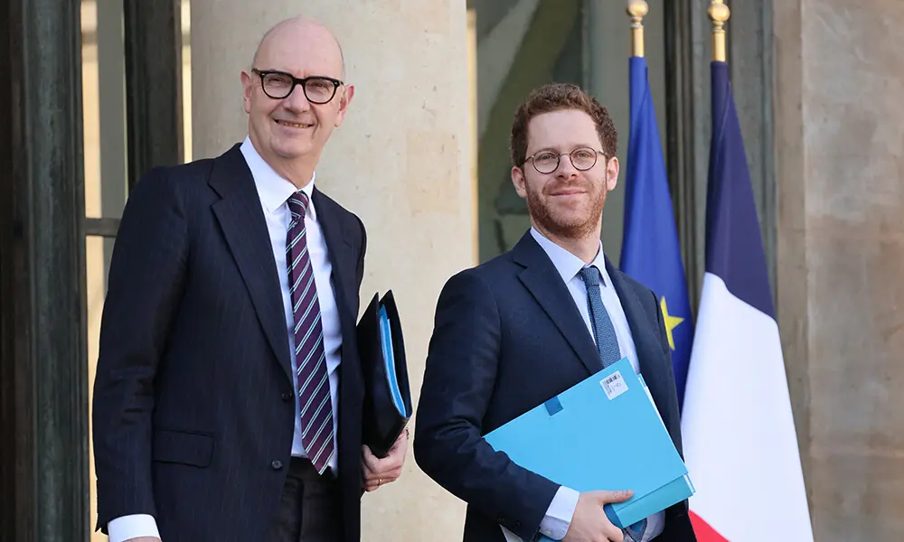 France’s Economy and Finance Minister Roland Lescure (L) and France’s Public Accounts Minister David Amiel leave after the weekly cabinet meeting at The Elysee Presidential Palace in Paris on February 25, 2026. Photo: AFP France’s Economy and Finance Minister Roland Lescure (L) and France’s Public Accounts Minister David Amiel leave after the weekly cabinet meeting at The Elysee Presidential Palace in Paris on February 25, 2026. Photo: AFP