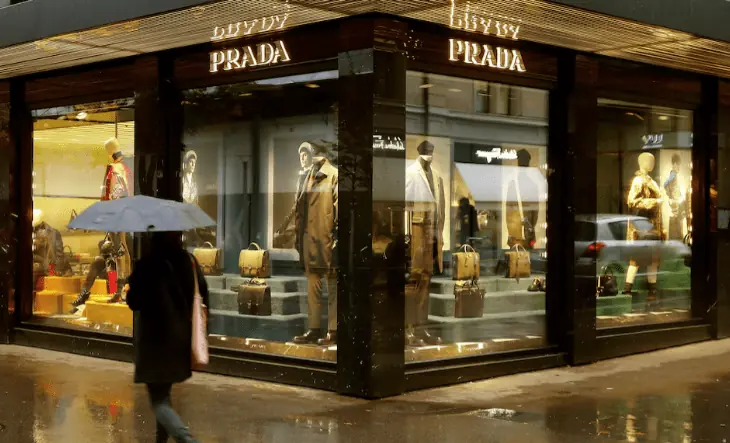 Italian luxury fashion house Prada&rsquo;s logo is seen at a store in Zurich, Switzerland. Photo: Reuters