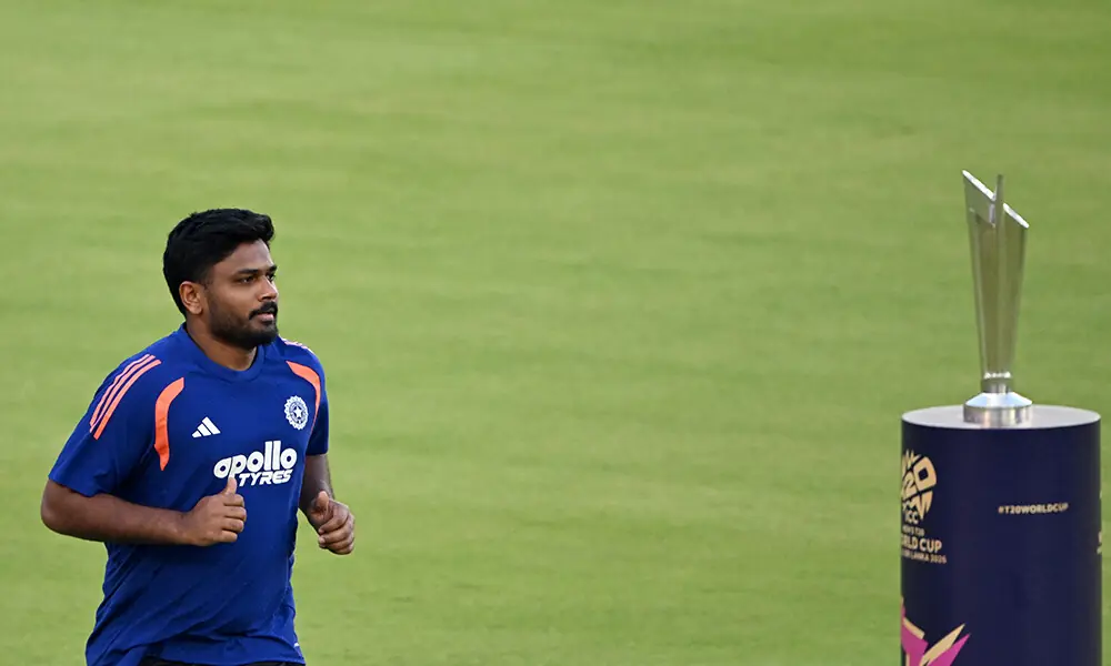 India&rsquo;s Sanju Samson warms up during a practice session at the Narendra Modi Stadium in Ahmedabad on March 7, 2026 on the eve of the 2026 ICC Men&rsquo;s T20 Cricket World Cup final match against New Zealand. Photo: AFP