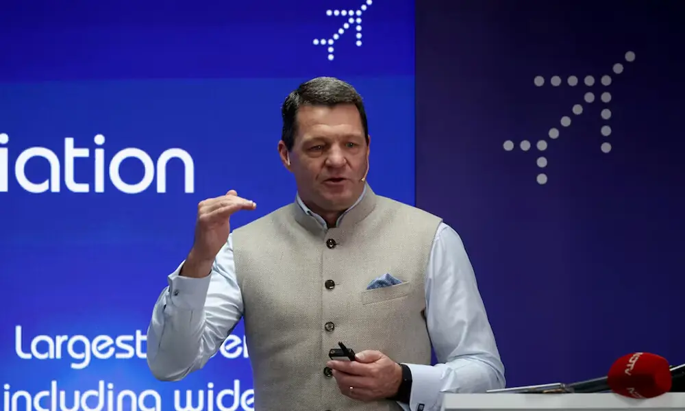 IndiGo CEO Pieter Elbers speaks during a media briefing at Wings India 2026 aviation event at Begumpet airport, Hyderabad, India, January 28, 2026. REUTERS