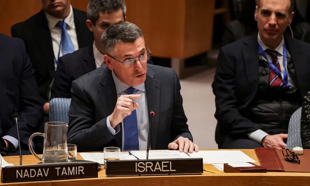 Israeli Foreign Minister Gideon Saar addresses the Security Council during the meeting on the situation in the Middle East, at U.N. headquarters in New York City, U.S., February 18, 2026. Photo: Reuters