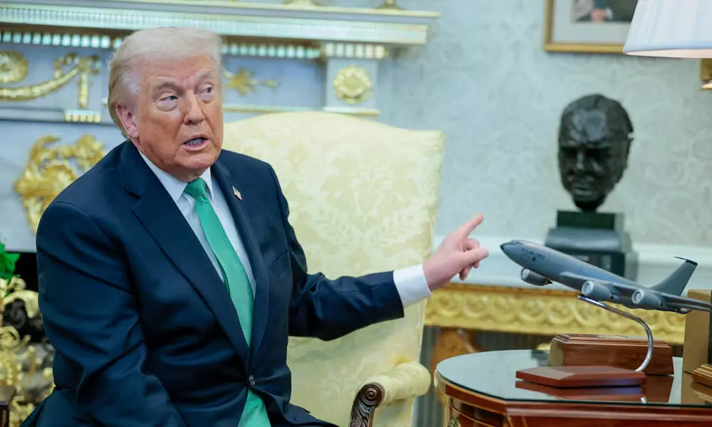 U.S. President Donald Trump gestures during a meeting with Irish Taoiseach (Prime Minister) Micheal Martin at the White House in Washington, D.C., U.S., March 17, 2026. REUTERS U.S. President Donald Trump gestures during a meeting with Irish Taoiseach (Prime Minister) Micheal Martin at the White House in Washington, D.C., U.S., March 17, 2026. REUTERS