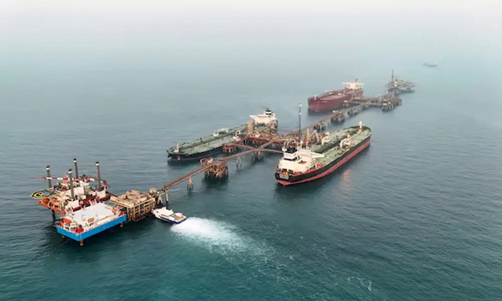 A drone view shows oil tankers loading crude oil at the Basra Oil Terminal in Iraqi territorial waters, off the coast of Basra, Iraq. Reuters