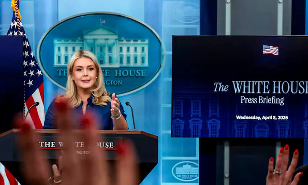 U.S. White House Press Secretary Karoline Leavitt takes questions from the media during a press briefing in the James S. Brady Press Briefing Room at the White House in Washington, D.C., U.S., April 8, 2026. REUTERS U.S. White House Press Secretary Karoline Leavitt takes questions from the media during a press briefing in the James S. Brady Press Briefing Room at the White House in Washington, D.C., U.S., April 8, 2026. REUTERS
