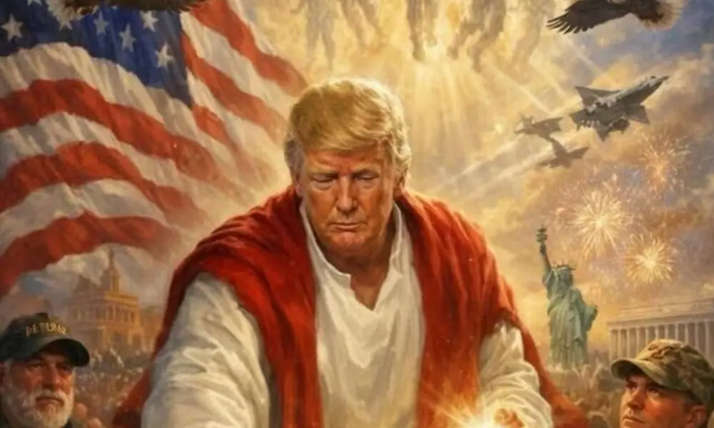 A post on U.S. President Donald Trump&rsquo;s Truth Social account depicts an AI-generated image of himself apparently as Jesus posted on April 12, 2026.  @realDonaldTrump/Truth Social/Handout via REUTERS