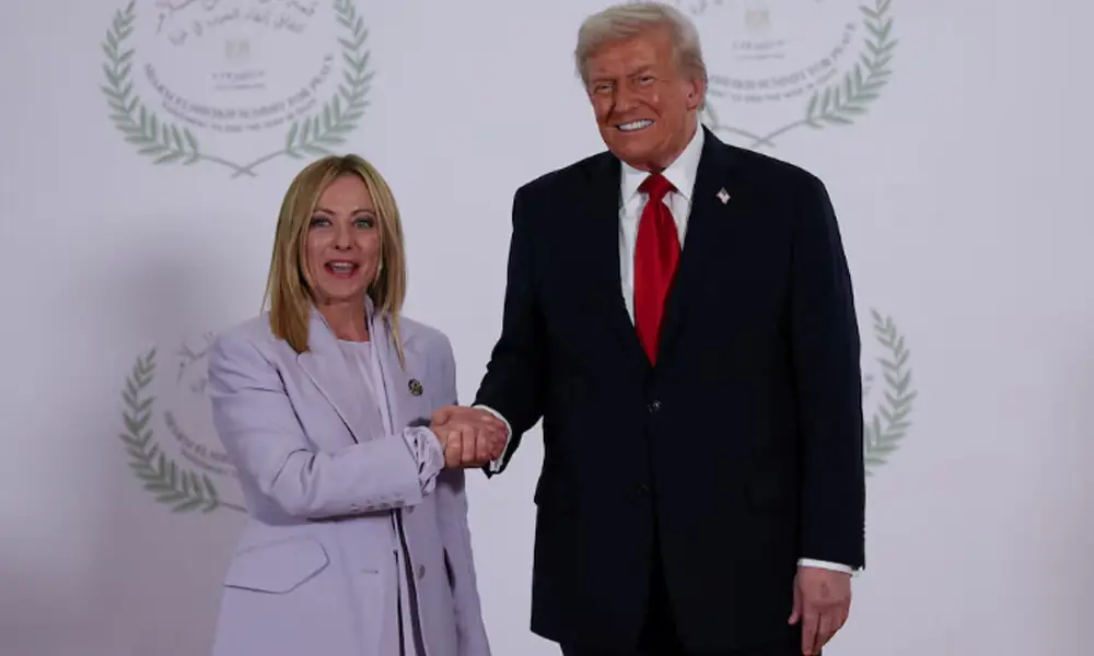 U.S. President Donald Trump and Italian Prime Minister Giorgia Meloni in Sharm el-Sheikh, Egypt, October 13, 2025. REUTERS
