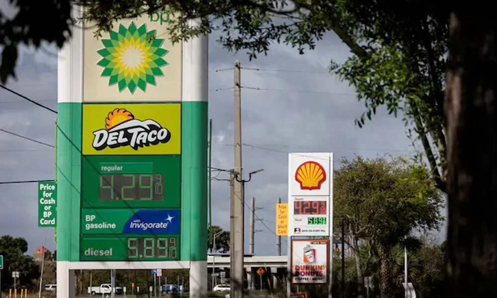 Gas prices are displayed at a gas station as the prices of oil and gas surge, amid the Iran war, in Titusville, Florida, US, March 31, 2026. File Photo: Reuters