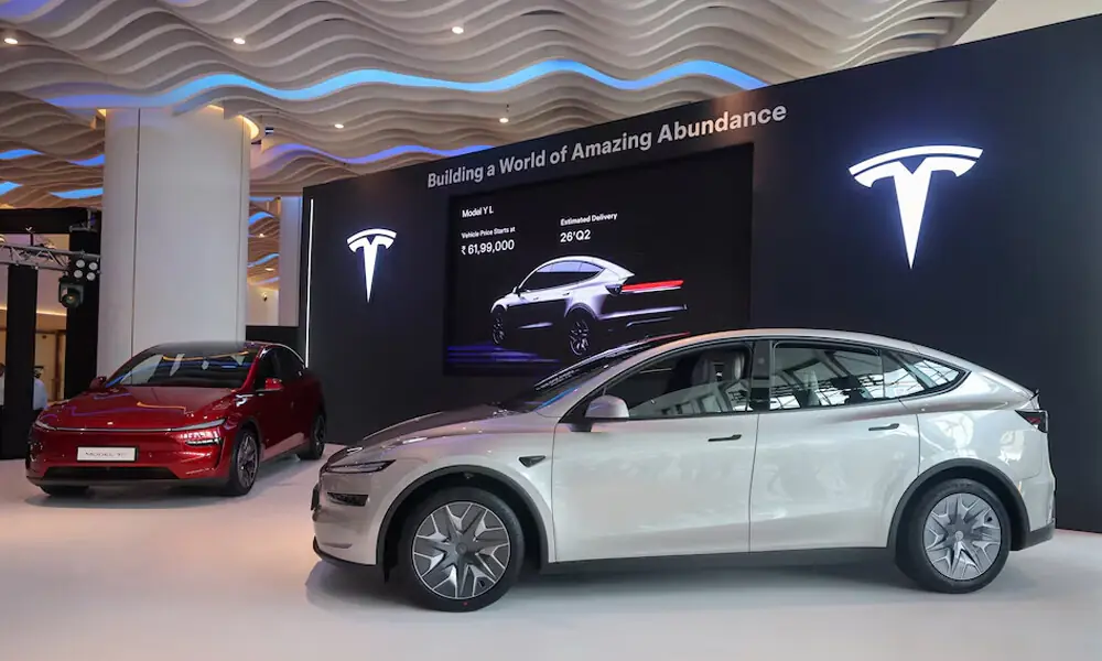 The Tesla Model Y L variant during a launch event in Mumbai, India, April 22, 2026. Photo: Reuters