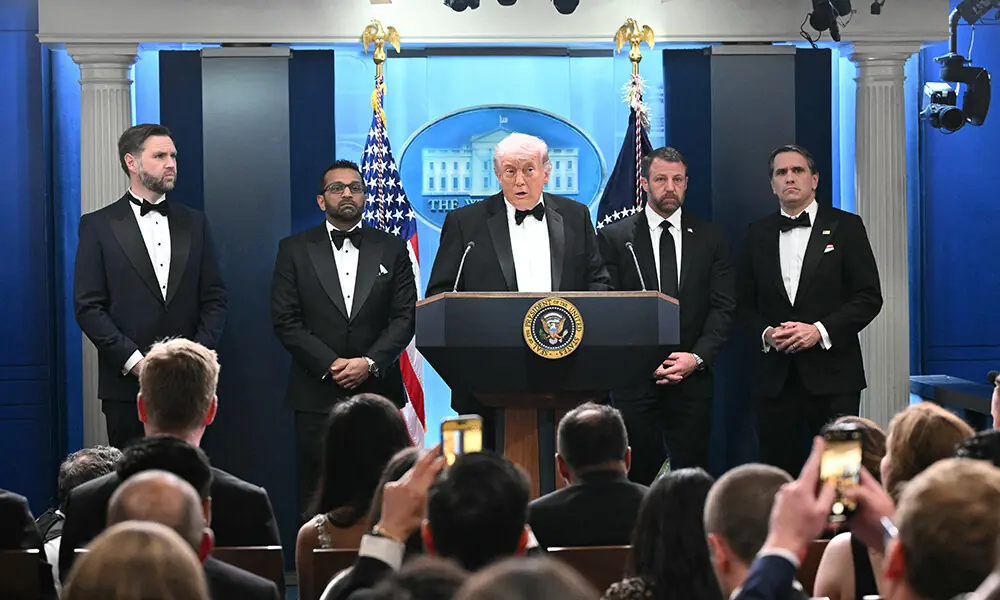 US President Donald Trump speaks, flanked by US Vice President JD Vance and FBI Director Kash Patel, during a press briefing in the Brady Briefing Room at the White House in Washington, DC, shortly after a shooting incident at the White House Correspondents’ Dinner on April 25, 2026. Photo: AFP US President Donald Trump speaks, flanked by US Vice President JD Vance and FBI Director Kash Patel, during a press briefing in the Brady Briefing Room at the White House in Washington, DC, shortly after a shooting incident at the White House Correspondents’ Dinner on April 25, 2026. Photo: AFP