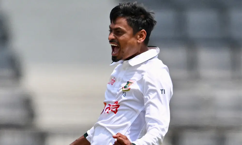 Bangladesh's Taijul Islam celebrates after the dismissal of Pakistan’s Babar Azam during the fourth day of the second Test cricket match between Bangladesh and Pakistan at the Sylhet International Cricket Stadium in Sylhet on May 19, 2026. Photo: AFP Bangladesh's Taijul Islam celebrates after the dismissal of Pakistan’s Babar Azam during the fourth day of the second Test cricket match between Bangladesh and Pakistan at the Sylhet International Cricket Stadium in Sylhet on May 19, 2026. Photo: AFP