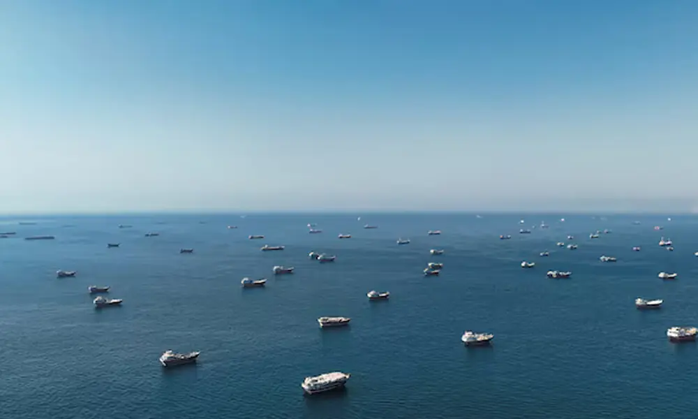 A drone view shows vessels at the Strait of Hormuz, as seen from Musandam, Oman, June 1, 2026.Photo: Reuters