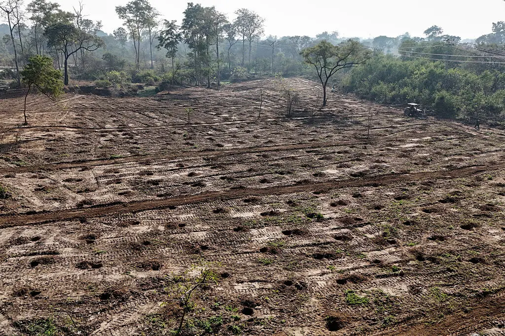 This photograph taken on January 7, 2026 shows an aerial view of a cleared patch of the Shakarparian forest in Islamabad. (Photo by Aamir QURESHI / AFP)