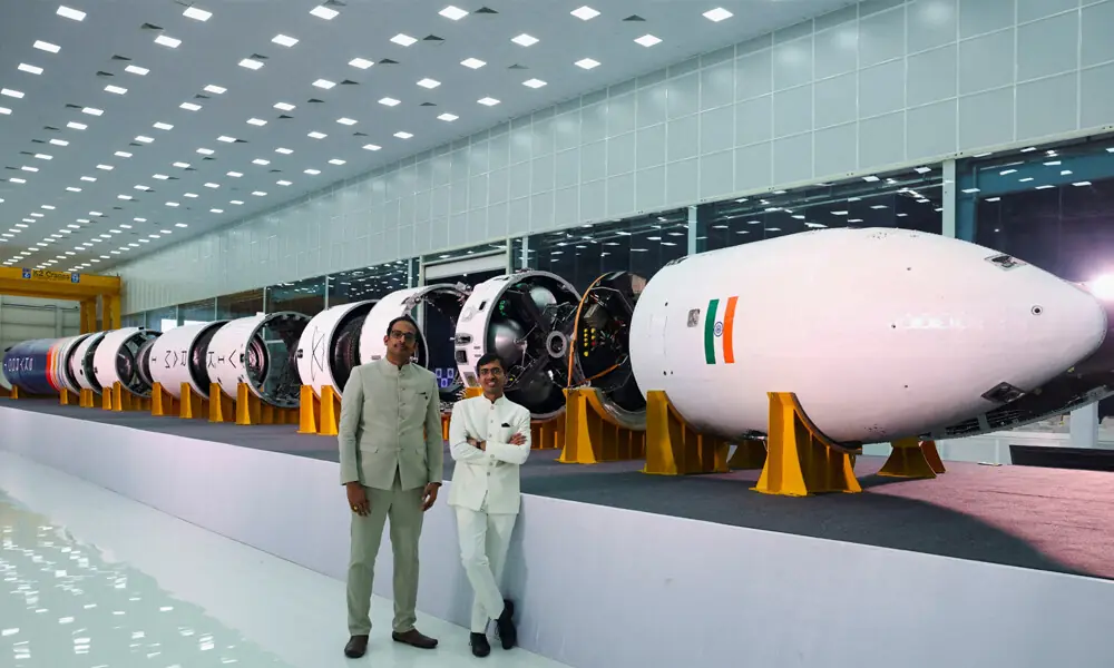 Naga Bharath Daka and Pawan Kumar Chandana, founders of Skyroot Aerospace, pose in front of Vikram-I, India's first private commercial rocket, at the campus of Skyroot Aerospace during the inauguration ceremony of Infinity Campus, India's largest private rocket factory, in Hyderabad, India, November 27, 2025. REUTERS Naga Bharath Daka and Pawan Kumar Chandana, founders of Skyroot Aerospace, pose in front of Vikram-I, India's first private commercial rocket, at the campus of Skyroot Aerospace during the inauguration ceremony of Infinity Campus, India's largest private rocket factory, in Hyderabad, India, November 27, 2025. REUTERS