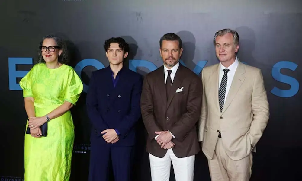 Emma Thomas, Tom Holland, Matt Damon and Christopher Nolan pose on the red carpet during the Mumbai premiere of The Odyssey, in Mumbai, India, July 11, 2026. Reuters Emma Thomas, Tom Holland, Matt Damon and Christopher Nolan pose on the red carpet during the Mumbai premiere of The Odyssey, in Mumbai, India, July 11, 2026. Reuters