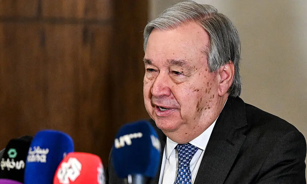 United Nations Secretary-General Antonio Guterres gives a press conference in Damascus on July 26, 2026. Photo: AFP
