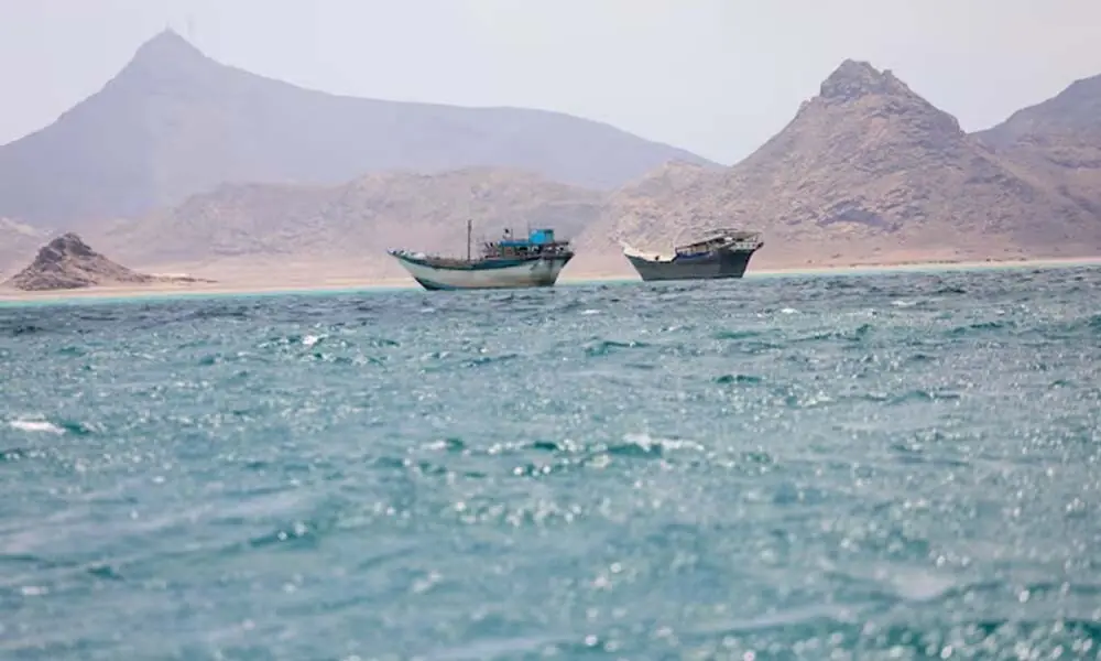 Boats float near the coast of Bab el-Mandeb, Yemen. Reuters