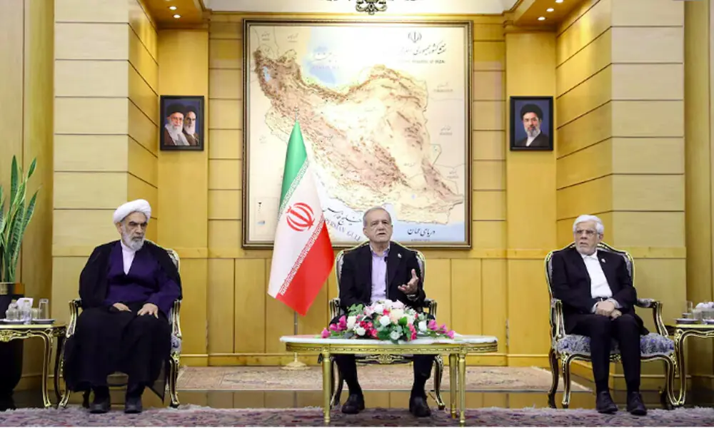 Iranian President Masoud Pezeshkian speaks before departing for New York, at Mehrabad Airport in Tehran, Iran, September 22, 2026.Reuters