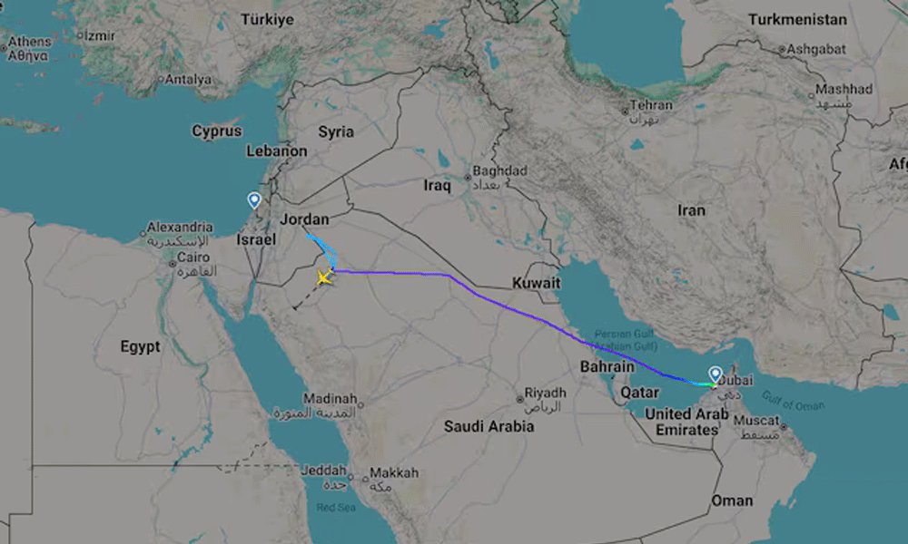 A screengrab taken from Flightradar24 shows a flydubai flight to Israel which was diverted to Saudi Arabia September 30, 2026. Flightradar24. Photo: Reuters