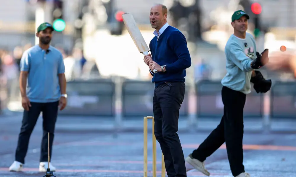 Britain's Prince William reacts as he joins cricket stars for an informal game on The Mall in the lead up to the annual Earthshot Prize awards in Mumbai next month, in London, Britain, October 13, 2026. REUTERS Britain's Prince William reacts as he joins cricket stars for an informal game on The Mall in the lead up to the annual Earthshot Prize awards in Mumbai next month, in London, Britain, October 13, 2026. REUTERS