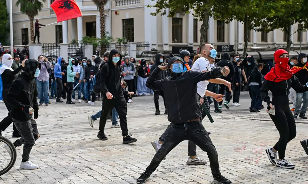 Protesters clash with riot police during an anti-government demonstration in central Tirana on October 15, 2026. Photo: AFP Protesters clash with riot police during an anti-government demonstration in central Tirana on October 15, 2026. Photo: AFP
