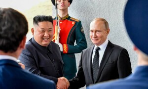 &lsquo;Glad to see you&rsquo;: Putin welcomes Kim to space rocket launch site