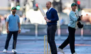 Prince William stops traffic outside Buckingham Palace for a game of cricket