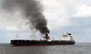 Oil tanker on fire after hitting mine in Hormuz: Iran's Guards Oil tanker on fire after hitting mine in Hormuz: Iran's Guards