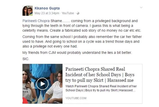 Parineeti’s schoolmate revealed the truth and slammed her on Facebook Parineeti’s schoolmate revealed the truth and slammed her on Facebook