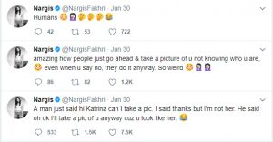 Nargis Fakhri annoyed as fan mistakenly called her Katrina Kaif Nargis Fakhri annoyed as fan mistakenly called her Katrina Kaif